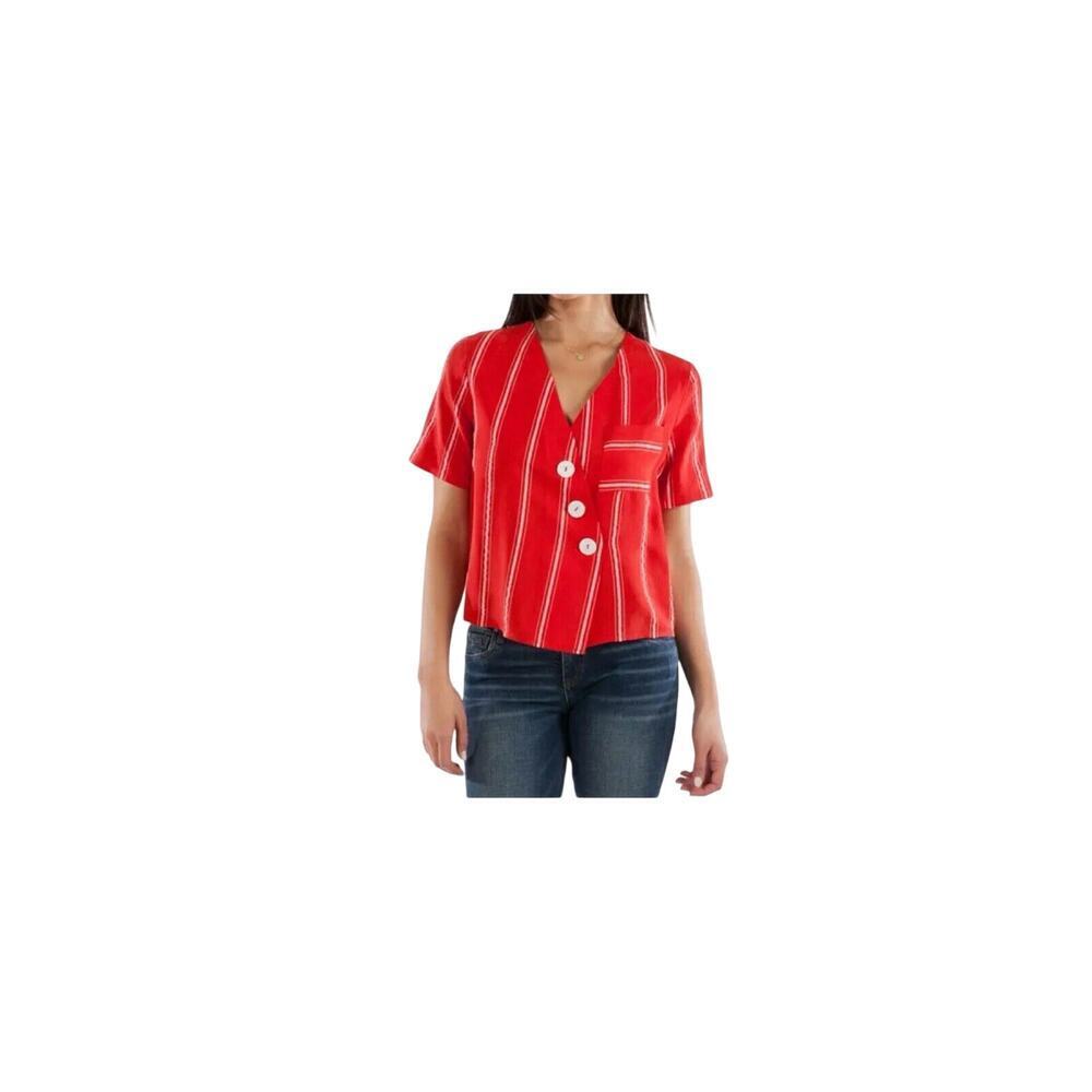 Kut From The Kloth Bianca Shirt Womens Striped Short Sleeve Asymmetric NWOT XL